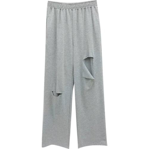 High waist 2021 ripped women\s summer 2021 sexy niche thin casual drape wide-leg pants mopping pants sports pants women