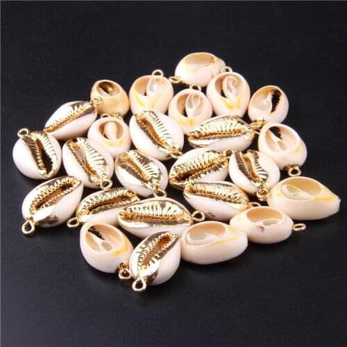 3Pcs Natural White Cowrie Shell Pendant Gold Edged Sea Shells Charm Back Open Shell Conch Crafts DIY Accessories Making Jewelry