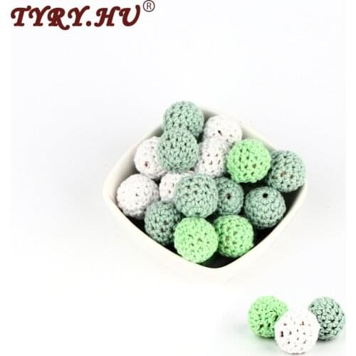 30pcs Natural Wooden Crochet Beads Chewable Baby Teether Necklace Pendant Baby Teething Wooden Teether For Pacifier Chain Make