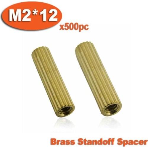 500pcs M2 x 12mm Brass Cylinder Shaped Female Thread Nuts Standoff Spacer Pillars