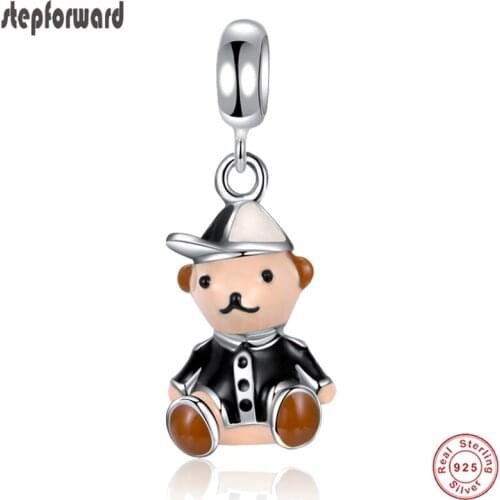 925 Sterling Silver Funny Bear Charms For Women Popular Lovely Good Quality Enamel Clown Hanging Charm Fit Bangle & Necklace