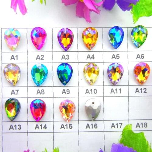 AB colors rhinestone with two holes 7*10mm 10*14mm 13*18mm 18*25 20*30mm Waterdrop Tear shape glass Sew on Crystal wedding dress