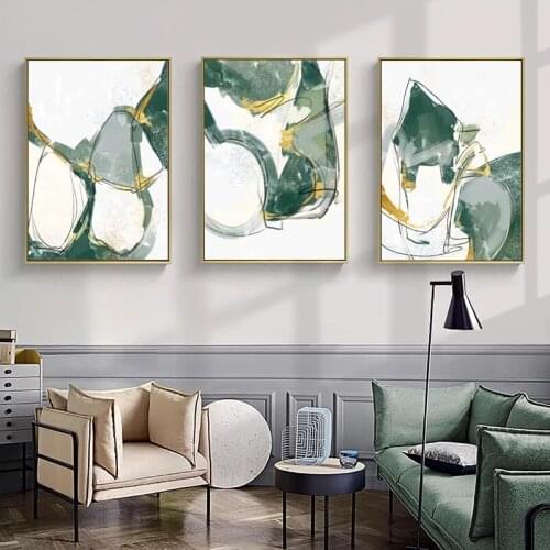 Abstract Golden Green Marble Watercolor Paintings Wall Art Canvas Posters and Prints for Living Room Bedroom Corridor Decoration