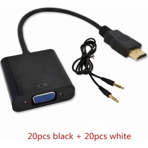 40pcs HDMI-compatible to VGA Cable Adapter Converter with Audio Cable for PC Laptop HDTV for Xbox 360 PS3 1080P