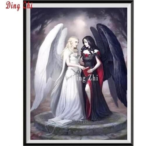 DIY 5D Diamond Painting Full Square/Round Black And White Angel Cross Stitch Handmade Crafts 5d Embroidery Rhinestone Decoration