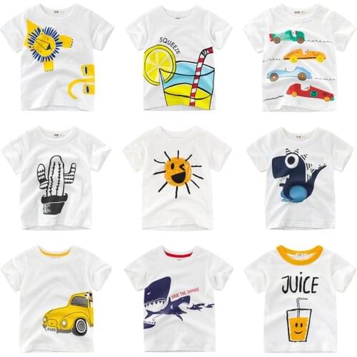 White T Shirt Boys Kids Girls Children Tops Clothing Cotton Cartoon Toddler Clothes Short Sleeves Tee Summer Infant 2-8 Years
