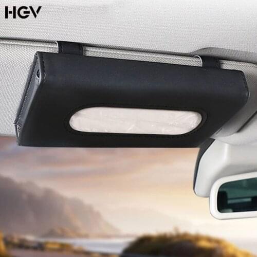 HGV Car Pu Tissue Box Towel Sets Hanging Paper Towel Clip Sun Visor Tissue Box Holder Auto Interior Decoration Car Accessories