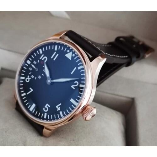 44mm GEERVO Asian 6497 17 jewels Mechanical Hand Wind movement mens watch Rose gold case luminous Mechanical watches gr257-g8