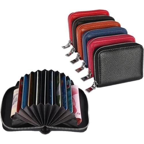 1 pc Men Business Card Holder Genuine Leather Credit Card Holder Women Zipper Pocket Unisex Card Case Zipper Coin Purse 9 Slot