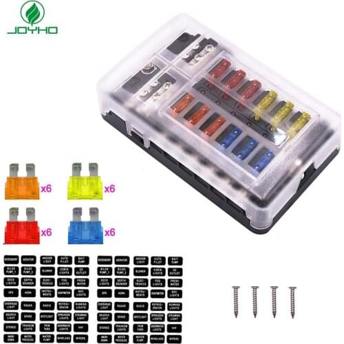 6Way/12Way Fuse Terminal Block with Fuse,with Negative Bus Fuse Box Holder with Red LED Indicator and Fuses - JOYHO