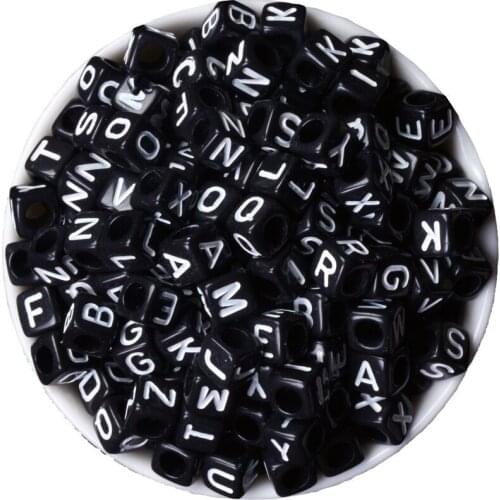 Black 200pcs DIY Square Round Acrylic alphabet Spacer Loose Beads For Necklace Bracelet Letter Beads Charms Bisuteria Jewelry