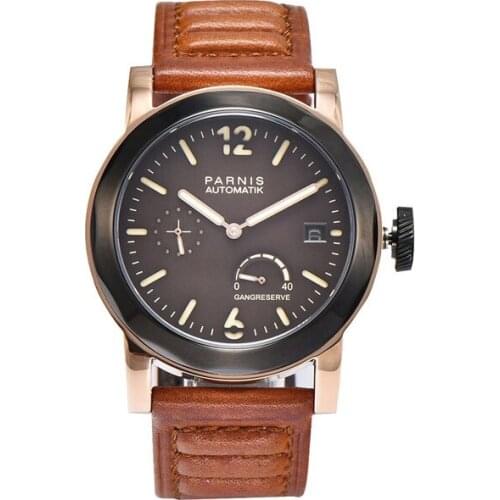 Parnis Mens Auto Date Water Resistant Power Reserve Business Seperate Second Dial Automatic Self Wind Mechanical Wrist Watches