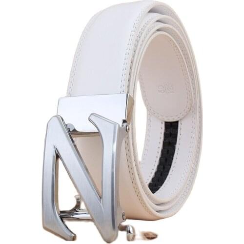 The new mens white leather belt gold Z classic automatic buckle belt