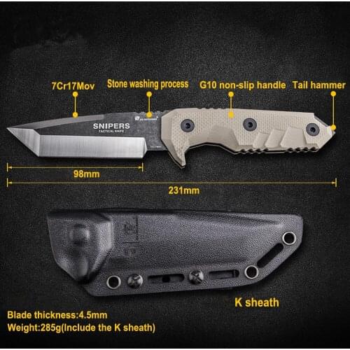 LAOGOU Caming Survival Knife G10 Handle High Quality Hunting Tactical Knife Jungle Survival Knife Multi tool Stone Wash Blade