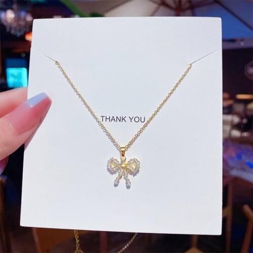 Zircon Bow Necklace Female Clavicle Chain Color Gold Pendant ins Cold Wind Jane Niche Design Necklace