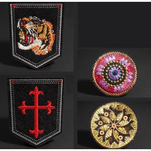 Punk Tiger cross kaleidoscope Embroidery patches sunflower Mend hole badge sewing and ironing on clothes DIY Decal
