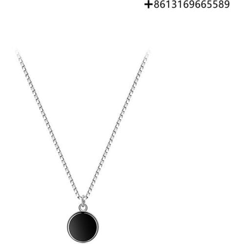 925 silver simple personality black geometric round necklace women fashion versatile temperament round beads clavicle chain