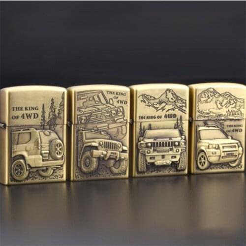 Retro Simple Bronze Relief Off-road Vehicle Series Kerosene Lighters Gifts