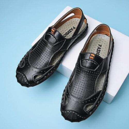 Men Sandals Shoes Summer Breathable Genuine Leather Casual Driving Beach Sandals Breathable Men Shoes