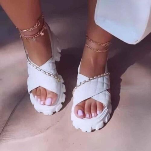 Women Sandals Peep Toe Flat Sandals Gladiator Platform Casual Metal Chain Ladies Sandal Female Comfort Summer Shoe for Women