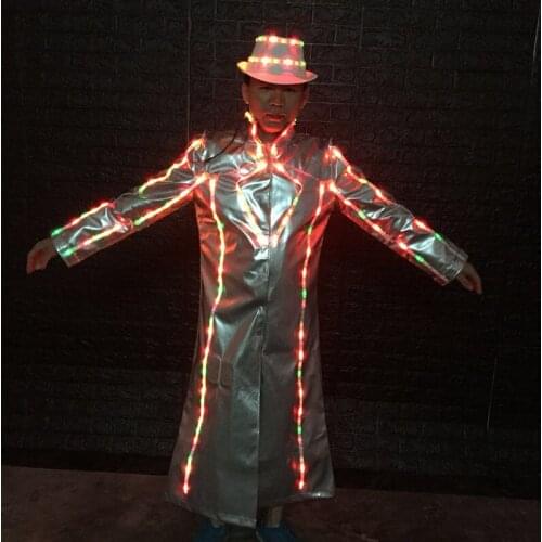 KS23 Ballroom dance led costumes colorful luminous light men coat dj dance wears hat party perform dress clothe bar outfit cloth
