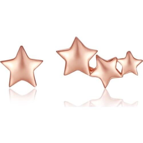 Solid AU750 18K Rose Gold Earrings Women Star Stud Earrings P7701