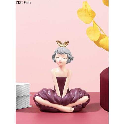 Creative Figurine Cute Rabbit Ears Girl Sculpture Resin Figure Sculpture Decoration Christmas Gift Exquisite Home Decoration