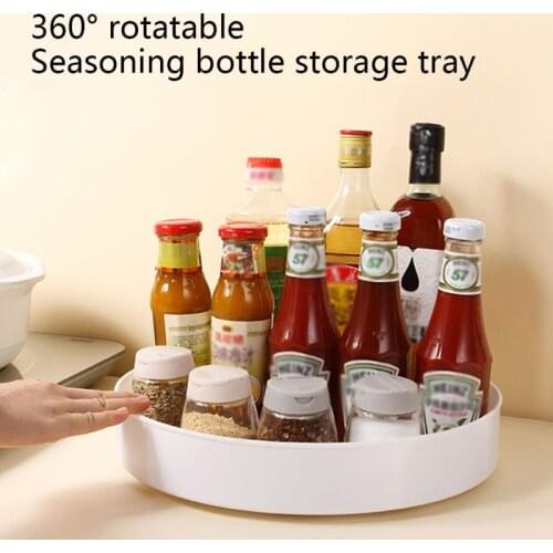 360 Degree Rotating Cabinet Organizer Kitchen Bathroom Cosmetic Turntable Storage Tray Non-Slip Spice Round Rack Plate