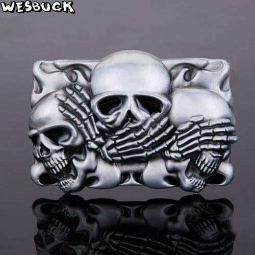 WesBuck Brand Ceinture Hombre Rock Punk Hebillas De Metal Skull Belt Buckle Accessories