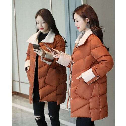 Korean Style Fashion Winter Fall Women Red Patchwork Loose Full Sleeve Padded Parka Coat , Autumn Female Woman Thick Long Coats