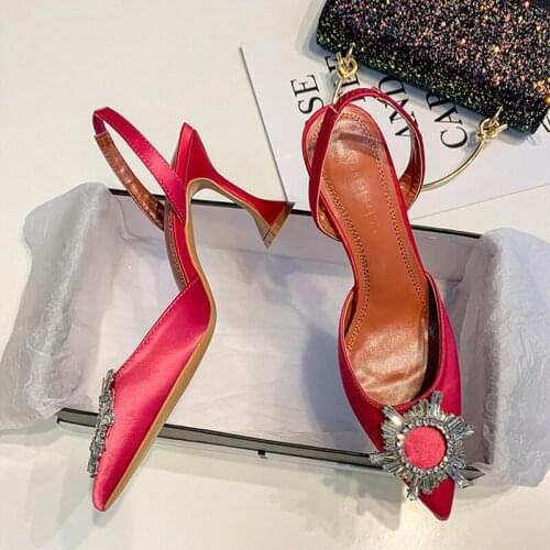 2021 Brand women Pumps luxury Crystal Slingback High heels Summer bride Shoes Comfortable triangle Heeled Party Wedding Shoes