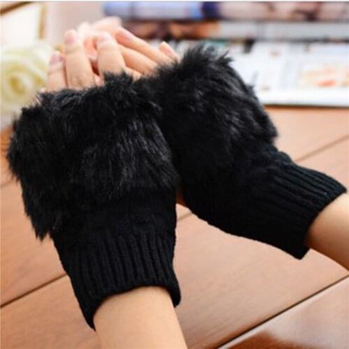 2021 Ladies Knitting Gloves New Women Cute Plush Mittens Warm Soft Plush Short Fingerless Gloves Costume Half Finger Party Gift