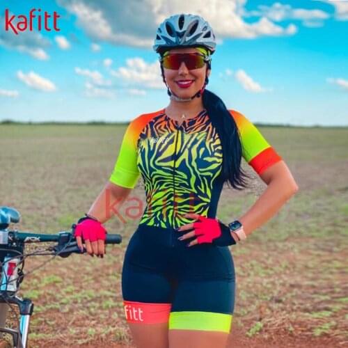 Kafitt Womens Sweatshirt Set Brazil Free Shipping Womens Athlete Top Summer Short Sleeve Cycling Jersey Jumpsuit Set