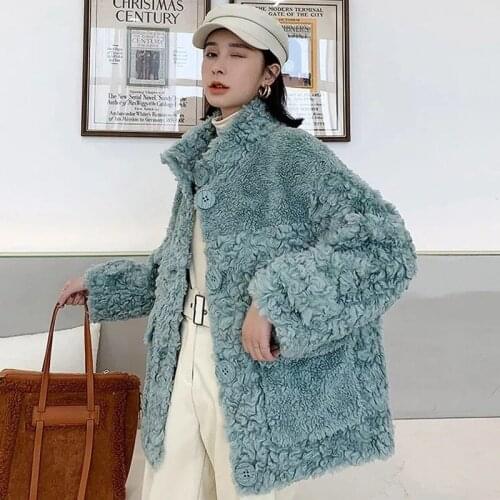 Sheep Sheared Female Brief Paragraph Coat Keep Warm with Thick Fur Coat Compound Fur Lambs Wool Coat Collar Shearling Coat