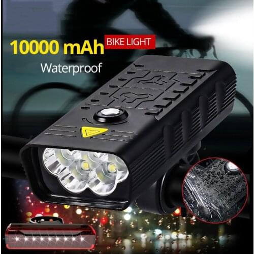 10000MAH 5LEDs Bicycle Light Flashlight Outdoor MTB Cycling Bike Accessaries Waterproof Mountain Bike Lights for Night Riding