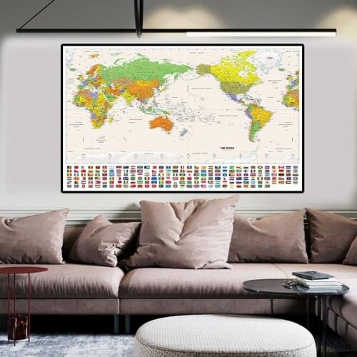 Physical Map Of The World With National Flag Non-woven Detailed Map Of Major Cities in Each CountryLiving Room Home Decoration