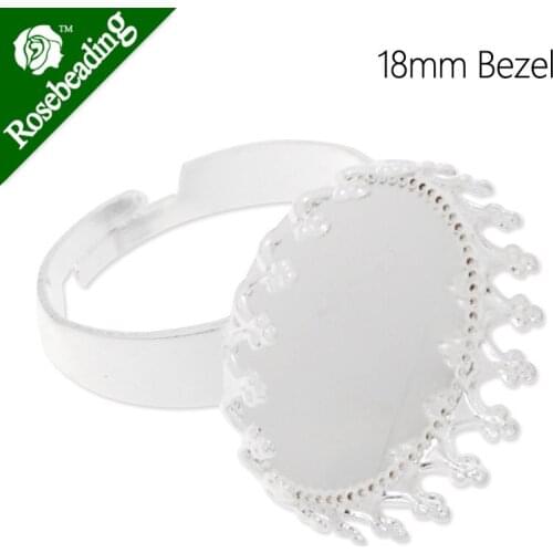 18mm Round Adjustable Silver plated Faceplate Ring Setting With 18mm round bezel,ring blanks,Sold 20PCS/lot-C4683
