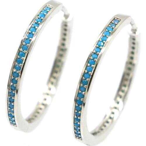 28x12mm Anniversary Created Paris Blue Topaz For Womans Daily Wear Silver Earrings Fine Jewelry