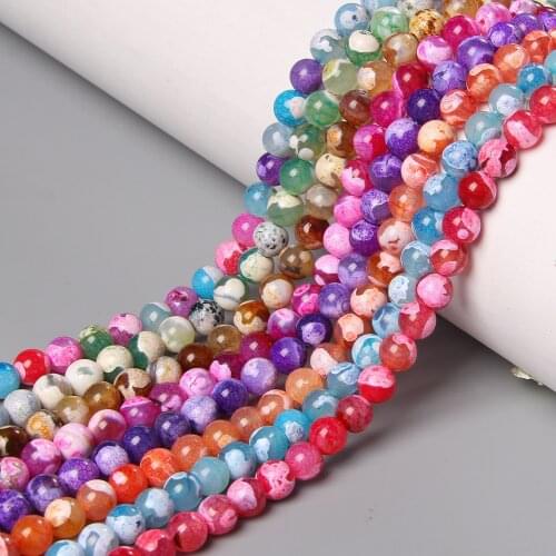 Natural Stone Beads Blue Green Orange Fire Dragon Veins Agates Loose Beads For Jewelry Making DIY Ear Studs Bracelet Accessories