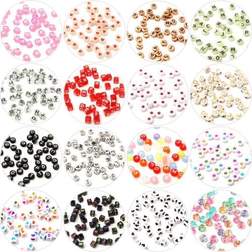 100Pcs Heart Letter Charms Beads Craft Diy Accessories Round Square Alphabet Loose Spacer Beads For Jewelry Making Supplies