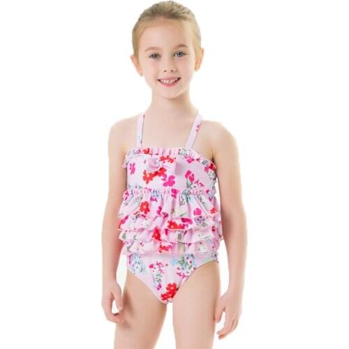 2021 Girls Baby One Piece Floral Swimwear Kids Sleeveless Halter Swimsuit Summer Beachwear Childrens Bathing Suit