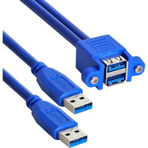 Chenyang Dual USB 3.0 Male to Stackable Female Extension Cable 50cm with Screw Panel Mount Holes
