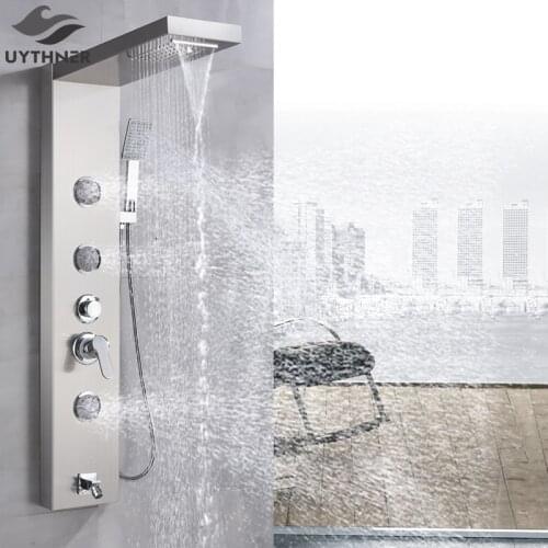 Black Nickel Rainfall Waterfall Shower Panel Massage Jets Shower Column Mixer Shower Faucet Tower Shower Tub Spout