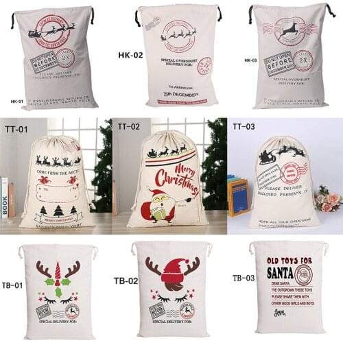 1pcs Large Canvas Merry Christmas Santa Sack Xmas Stocking Reindeer Gift Storage Bag Christmas Candy Bag Present Kids Handbag