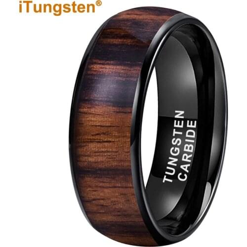 8MM Rose Gold Wedding Band Tungsten Ring With Dark Black Wood And Steel Deer Inlay Comfort Fit