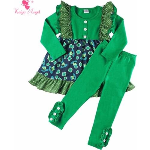 Kaiya Angel 2019 Spring Autumn Baby Girl Clothes Outfits Set Flower Printing Polka Dot Long Sleeves and Pants Factory Wholesale