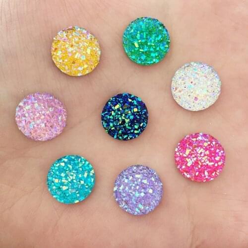 80PCS 12mm of Mineral Surface Flatback Round Resin DIY Craft Rhinestones ID67*2