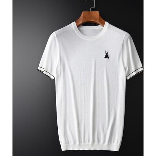 Summer Mens Luxury Knitted Short Sleeve Plus Size 4xl Handmade Beaded Bee Embroidery Man T-shirts