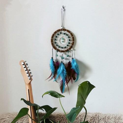 Natural Turquoise Dream Catcher Blue Purple Feather Home Decorations Ornaments Hand-Made Wall Hanging Living Room Gift Pendant
