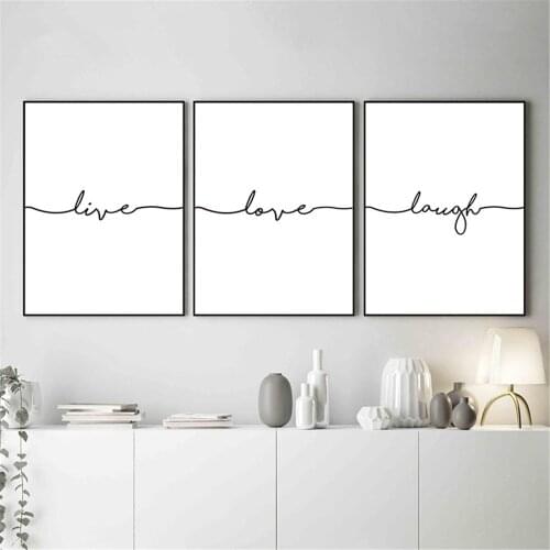 Love Quote Wall Art Picture For Living Room Black White Live Love Laugh Quote Poster Canvas Painting Modern Home Decoration